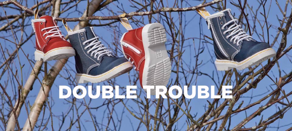 shop kids dr martens boots at schuh in red and blue >>