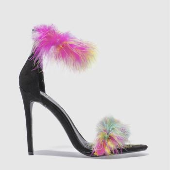 MISSGUIDED BLACK & PINK FEATHER STRAP BARELY THERE HIGH HEELS MISSGUIDED BLACK & PINK FEATHER STRAP BARELY THERE HIGH HEELS
