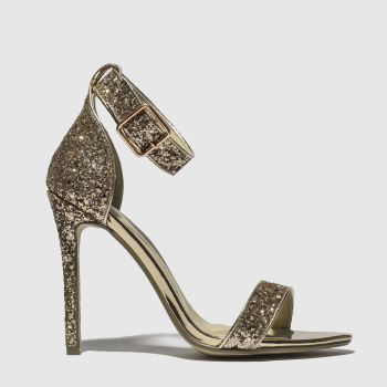 MISSGUIDED GOLD FLAT STRAP GLITTER HIGH HEELS MISSGUIDED GOLD FLAT STRAP GLITTER HIGH HEELS