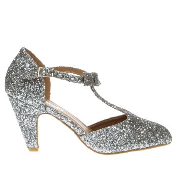 SCHUH SILVER FANDANGO LOW HEELS SCHUH SILVER FANDANGO LOW HEELS