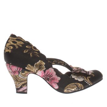 IRREGULAR CHOICE BLACK & PINK FINAL BOW FLORAL LOW HEELS IRREGULAR CHOICE BLACK & PINK FINAL BOW FLORAL LOW HEELS