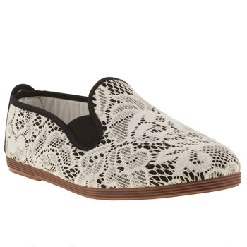 womens flossy black & white floral lace plimsoll flat shoes womens flossy black & white floral lace plimsoll flat shoes