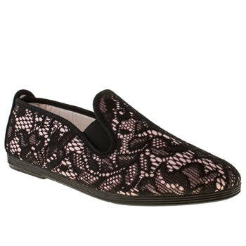 womens flossy black & pink plimsoll flat shoes womens flossy black & pink plimsoll flat shoes