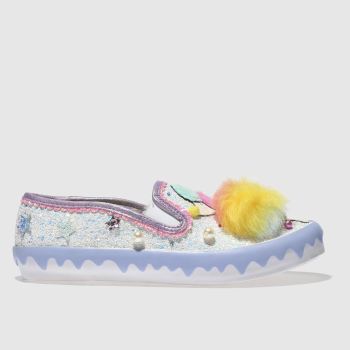 IRREGULAR CHOICE WHITE & PURPLE POM POM POODLE FLAT SHOES IRREGULAR CHOICE WHITE & PURPLE POM POM POODLE FLAT SHOES
