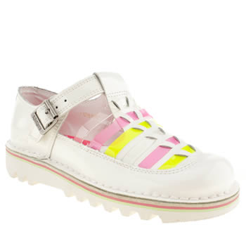 womens kickers white & pink kick t-bar hurache patent flat shoes womens kickers white & pink kick t-bar hurache patent flat shoes