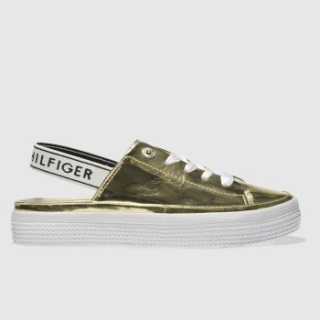 TOMMY HILFIGER GOLD MIRROR METAL SLING BACK TRAINERS TOMMY HILFIGER GOLD MIRROR METAL SLING BACK TRAINERS