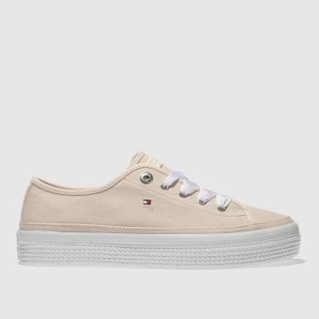 TOMMY HILFIGER WHITE & PINK PASTEL FLATFORM TRAINERS TOMMY HILFIGER WHITE & PINK PASTEL FLATFORM TRAINERS