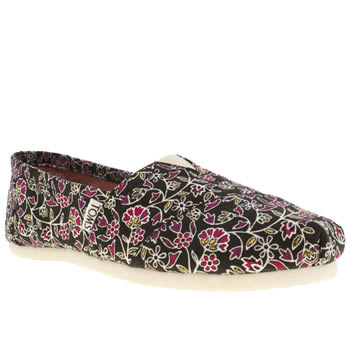 womens toms black & pink classic seasonal floral flat shoes womens toms black & pink classic seasonal floral flat shoes