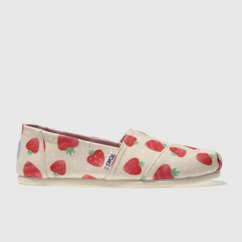 TOMS WHITE & RED ALPARGATA STRAWBERRY FLAT SHOES TOMS WHITE & RED ALPARGATA STRAWBERRY FLAT SHOES