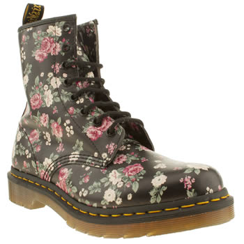 womens dr martens black & pink 8 eye vintage rose boots womens dr martens black & pink 8 eye vintage rose boots