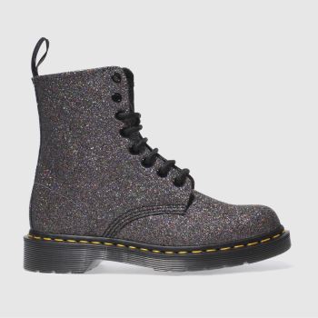 DR MARTENS BLACK & PURPLE PASCAL 8 EYE BOOT GLITTER BOOTS DR MARTENS BLACK & PURPLE PASCAL 8 EYE BOOT GLITTER BOOTS