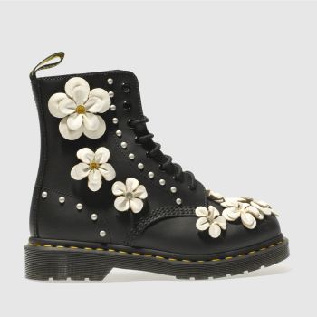 DR MARTENS BLACK & WHITE PASCAL 8 EYE FLOWER BOOTS DR MARTENS BLACK & WHITE PASCAL 8 EYE FLOWER BOOTS