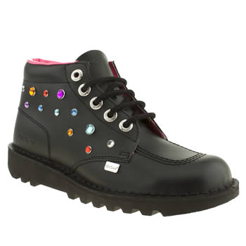 womens kickers black & silver kick hi stone boots womens kickers black & silver kick hi stone boots
