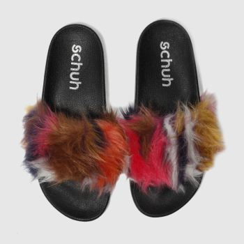 SCHUH PINK & BROWN FURRY SLIDER SANDALS SCHUH PINK & BROWN FURRY SLIDER SANDALS