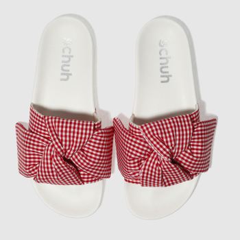 SCHUH WHITE & RED BESTIE SLIDER SANDALS SCHUH WHITE & RED BESTIE SLIDER SANDALS