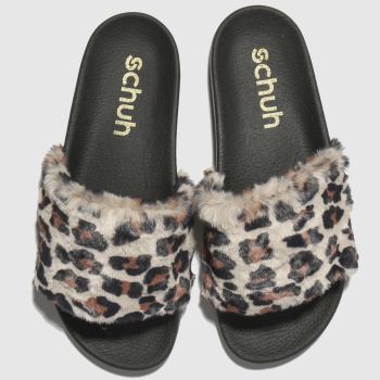 SCHUH BEIGE & BROWN FUZZY SANDALS SCHUH BEIGE & BROWN FUZZY SANDALS