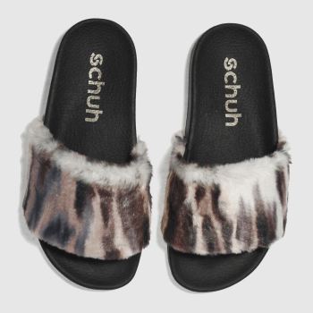 SCHUH BLACK & PALE PINK FUZZY SLIDER SANDALS SCHUH BLACK & PALE PINK FUZZY SLIDER SANDALS