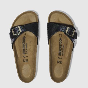 BIRKENSTOCK BLACK & PURPLE BIRK MADRID SHINY SNAKE SANDALS BIRKENSTOCK BLACK & PURPLE BIRK MADRID SHINY SNAKE SANDALS