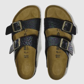 BIRKENSTOCK BLACK ARIZONA SHINY SNAKE SANDALS BIRKENSTOCK BLACK ARIZONA SHINY SNAKE SANDALS