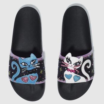 IRREGULAR CHOICE BLACK AND BLUE PURFECT PRETTY SLIDE SANDALS IRREGULAR CHOICE BLACK AND BLUE PURFECT PRETTY SLIDE SANDALS