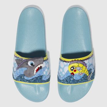 IRREGULAR CHOICE BLUE & YELLOW BUBBLE & GALAXY SLIDE SANDALS IRREGULAR CHOICE BLUE & YELLOW BUBBLE & GALAXY SLIDE SANDALS