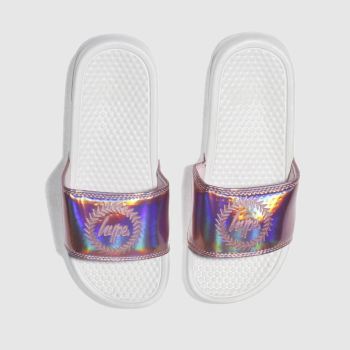HYPE PINK HOLOGRAPHIC SLIDER SANDALS HYPE PINK HOLOGRAPHIC SLIDER SANDALS