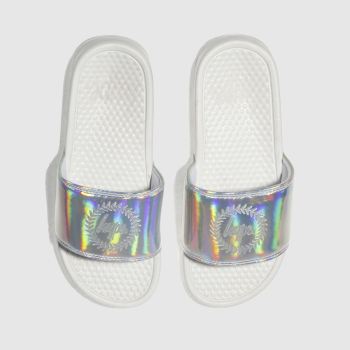 HYPE SILVER HOLOGRAPHIC SLIDER SANDALS HYPE SILVER HOLOGRAPHIC SLIDER SANDALS