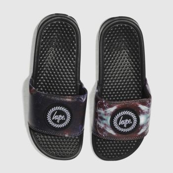 HYPE BLACK & PURPLE ASTRO GALAXY SLIDER SANDALS HYPE BLACK & PURPLE ASTRO GALAXY SLIDER SANDALS