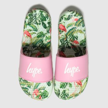 hype pink & green flamingo sliders sandals hype pink & green flamingo sliders sandals