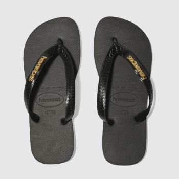 HAVAIANAS BLACK & GOLD TOP LOGO METALLIC SANDALS HAVAIANAS BLACK & GOLD TOP LOGO METALLIC SANDALS
