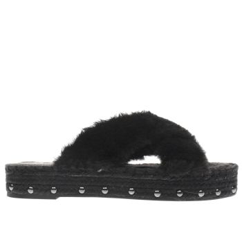 MISSGUIDED BLACK FAUX FUR CROSS STRAP SANDALS MISSGUIDED BLACK FAUX FUR CROSS STRAP SANDALS