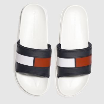 TOMMY HILFIGER WHITE & NAVY FLAG POOL SLIDE SANDALS TOMMY HILFIGER WHITE & NAVY FLAG POOL SLIDE SANDALS