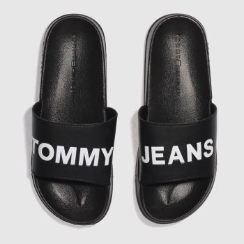 TOMMY HILFIGER BLACK & WHITE TJ POOL SLIDE SANDALS TOMMY HILFIGER BLACK & WHITE TJ POOL SLIDE SANDALS