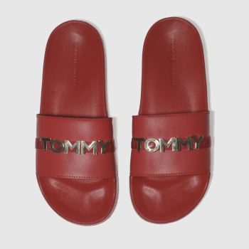 TOMMY HILFIGER RED BEACH SLIDE SANDALS TOMMY HILFIGER RED BEACH SLIDE SANDALS