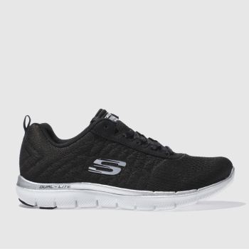 SKECHERS BLACK & WHITE FLEX APPEAL 2-0 BREAK FREE TRAINERS SKECHERS BLACK & WHITE FLEX APPEAL 2-0 BREAK FREE TRAINERS