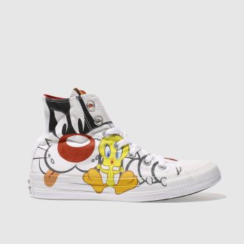 CONVERSE WHITE & BLACK SLYVESTER X TWEETY HI TRAINERS CONVERSE WHITE & BLACK SLYVESTER X TWEETY HI TRAINERS