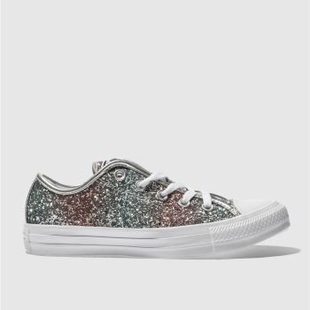 CONVERSE PINK & GREEN ALL STAR STRIPE GLITTER OX TRAINERS CONVERSE PINK & GREEN ALL STAR STRIPE GLITTER OX TRAINERS
