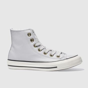 CONVERSE LIGHT GREY LEATHER FAUX FUR LINED HI TRAINERS CONVERSE LIGHT GREY LEATHER FAUX FUR LINED HI TRAINERS