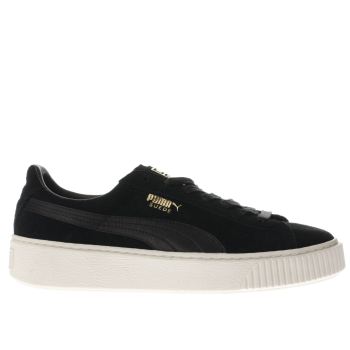 PUMA BLACK & WHITE SUEDE PLATFORM SATIN TRAINERS PUMA BLACK & WHITE SUEDE PLATFORM SATIN TRAINERS
