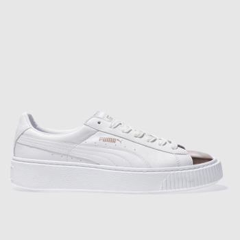 PUMA WHITE & GOLD BASKET PLATFORM METALLIC TRAINERS PUMA WHITE & GOLD BASKET PLATFORM METALLIC TRAINERS