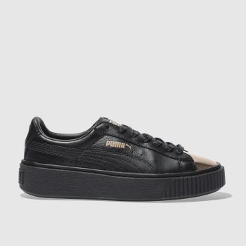 PUMA BLACK & GOLD BASKET PLATFORM METALLIC TRAINERS PUMA BLACK & GOLD BASKET PLATFORM METALLIC TRAINERS