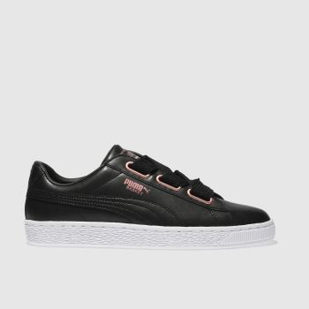 PUMA BLACK BASKET HEART LEATHER TRAINERS PUMA BLACK BASKET HEART LEATHER TRAINERS