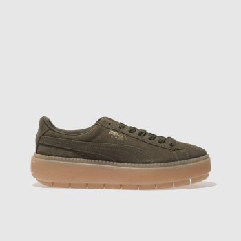 PUMA KHAKI TRACE SUEDE PLATFORM TRAINERS PUMA KHAKI TRACE SUEDE PLATFORM TRAINERS