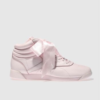REEBOK PALE PINK FREESTYLE HI SATIN BOW TRAINERS REEBOK PALE PINK FREESTYLE HI SATIN BOW TRAINERS