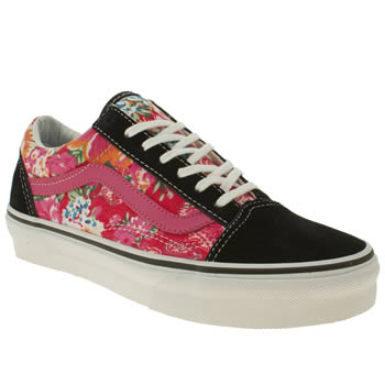 womens vans black & pink old skool multi floral trainers womens vans black & pink old skool multi floral trainers