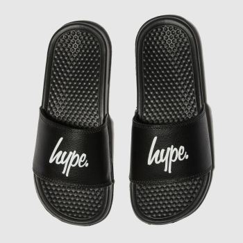 hype black & white script sliders sandals youth hype black & white script sliders sandals youth