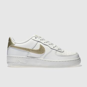 NIKE WHITE & GOLD AIR FORCE 1 TRAINERS YOUTH NIKE WHITE & GOLD AIR FORCE 1 TRAINERS YOUTH