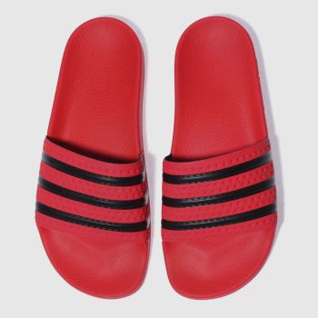 ADIDAS RED ADILETTE SLIDE SANDALS ADIDAS RED ADILETTE SLIDE SANDALS