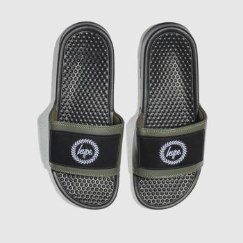 HYPE KHAKI INSIGNIA SLIDER SANDALS HYPE KHAKI INSIGNIA SLIDER SANDALS