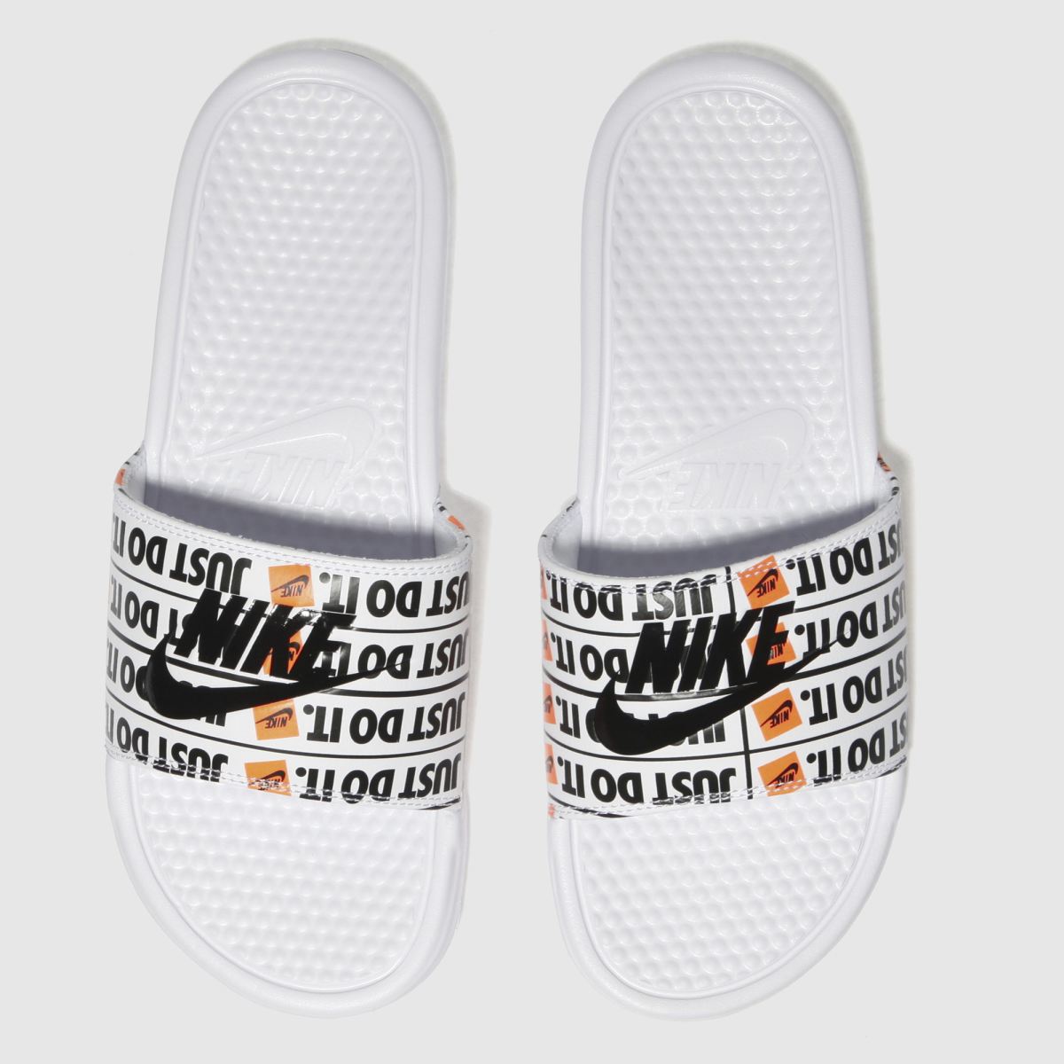 Nike White & Orange Benassi Slide Sandals